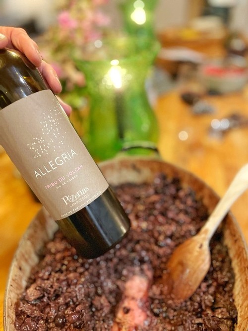 For this remarkable dish, fresh must is ladled over sausage and baked. Paired with Domaine Allegria's Tribu Du Volcan.