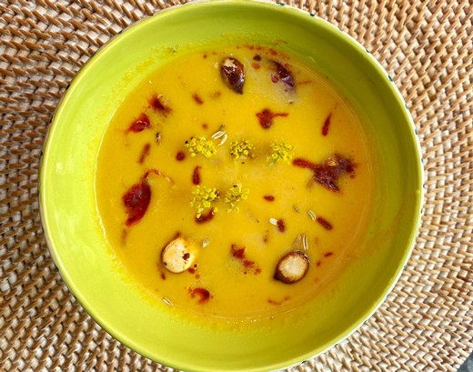 Pumpkin Soup with Chorizo Chips